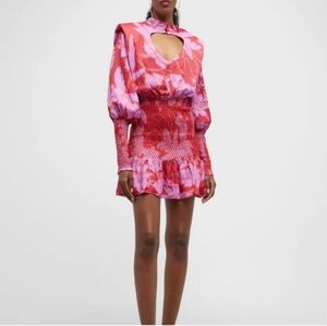 Farm Rio Living Nature Heart-Cutout Smocked Mini Dress